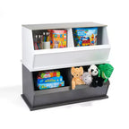 Cubo portaoggetti impilabile a 2 scomparti, grana del legno carbone/grigio, stile moderno, unità singola