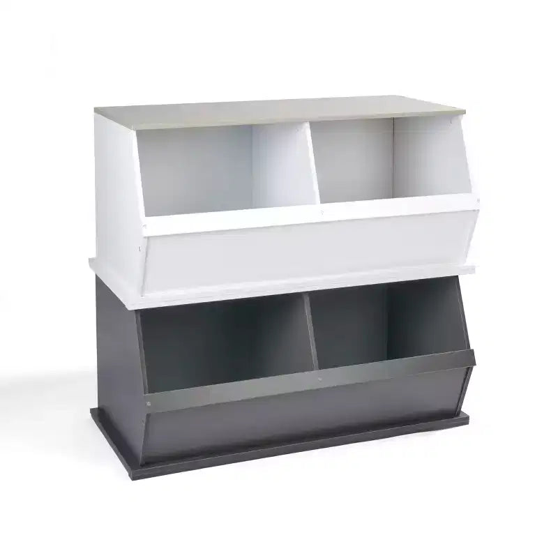 Cubo portaoggetti impilabile a 2 scomparti, grana del legno carbone/grigio, stile moderno, unità singola