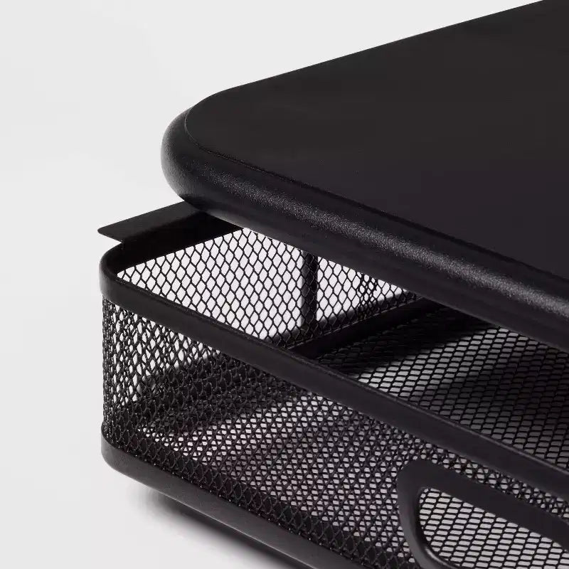 Supporto monitor in rete nero con cassetto – Utente singolo