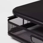 Supporto monitor in rete nero con cassetto – Utente singolo