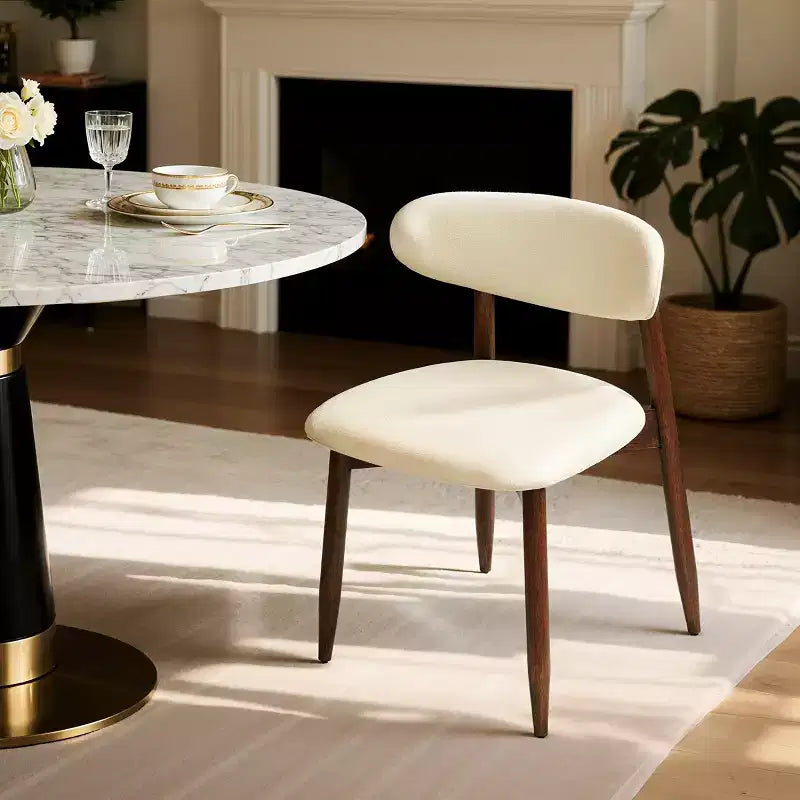 Sedia da pranzo imbottita senza braccioli in lino beige, set da 2/4