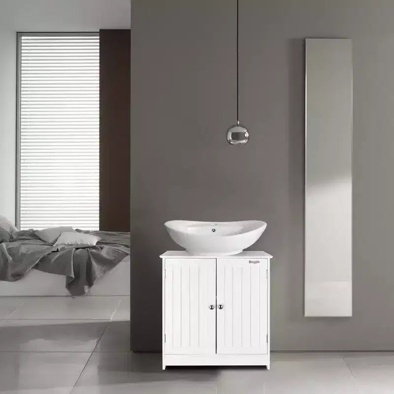 Mobile bagno con ante a persiana, bianco, per 1 persona