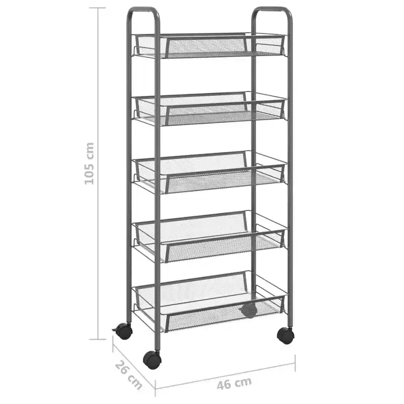 Carrello portautensili a 5 ripiani in rete, nero/grigio/bianco, monoposto