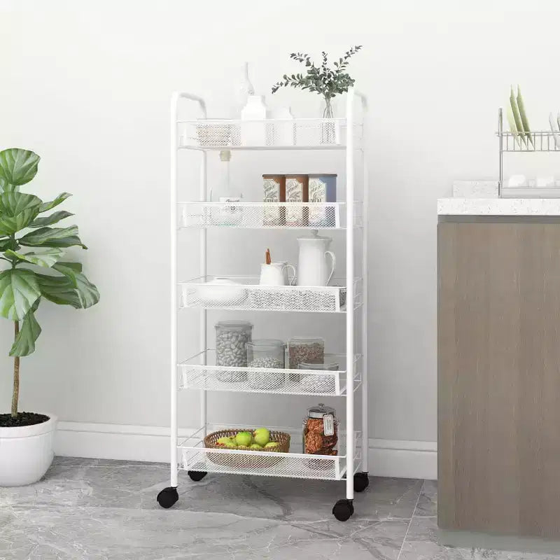 Carrello portautensili a 5 ripiani in rete, nero/grigio/bianco, monoposto