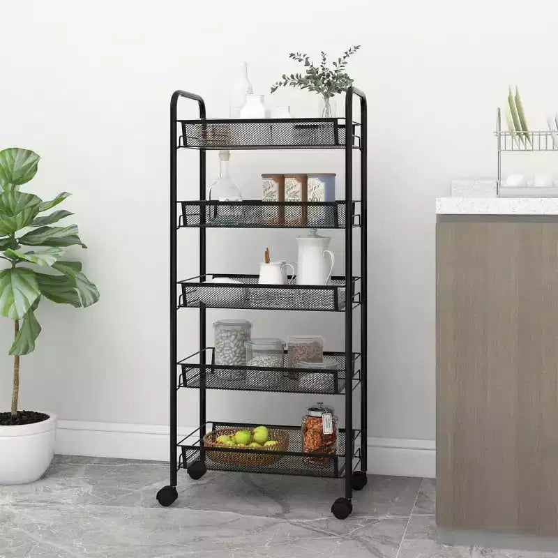 Carrello portautensili a 5 ripiani in rete, nero/grigio/bianco, monoposto