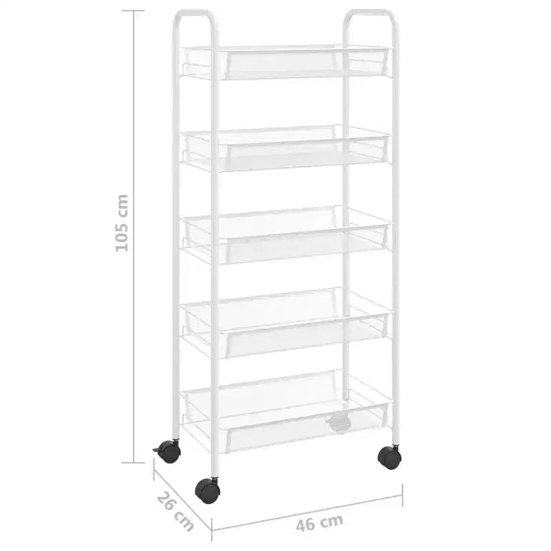 Carrello portautensili a 5 ripiani in rete, nero/grigio/bianco, monoposto