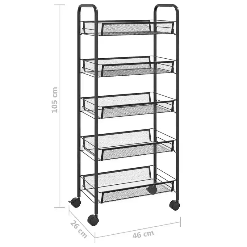 Carrello portautensili a 5 ripiani in rete, nero/grigio/bianco, monoposto
