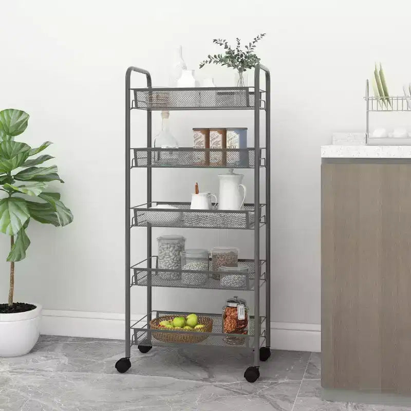 Carrello portautensili a 5 ripiani in rete, nero/grigio/bianco, monoposto