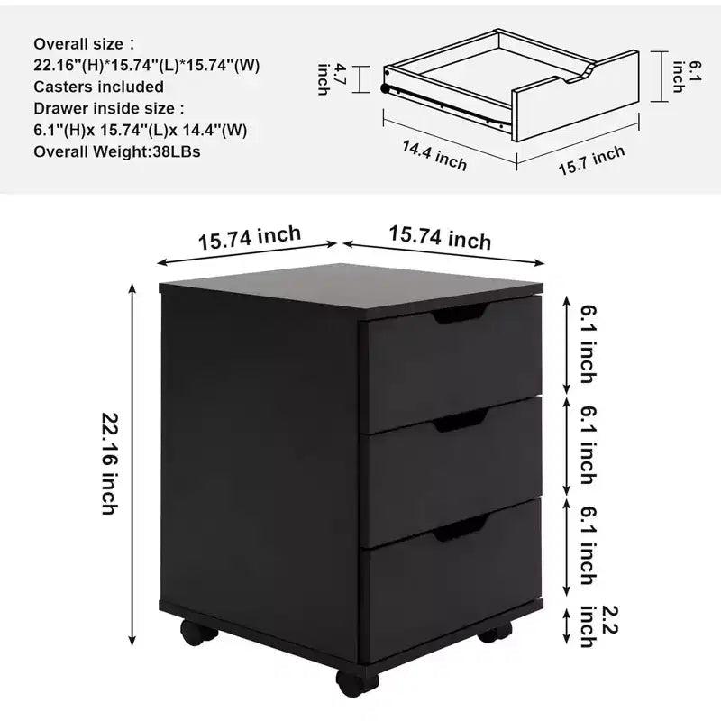 Classificatore verticale a 3 cassetti nero/marrone/bianco con rotelle, per utente singolo