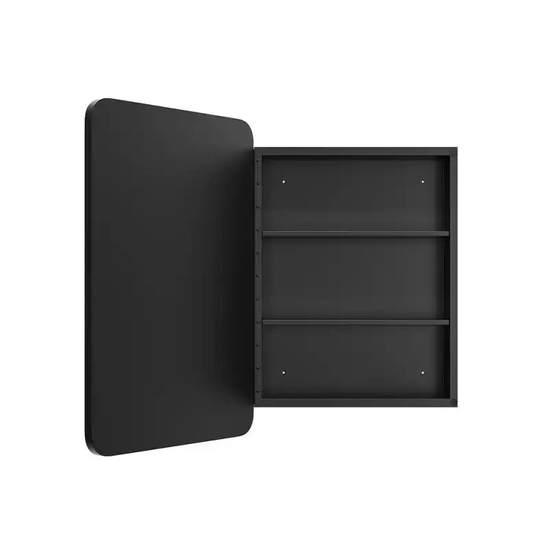 Mobiletto a specchio da parete con cornice in metallo nero e contenitore, anta singola, 71 x 51 cm