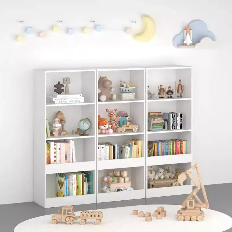 Scaffale per bambini a 4 ripiani bianco, mensole portaoggetti monoposto