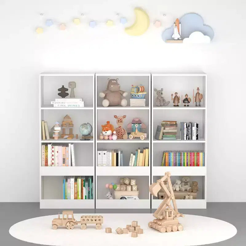 Scaffale per bambini a 4 ripiani bianco, mensole portaoggetti monoposto