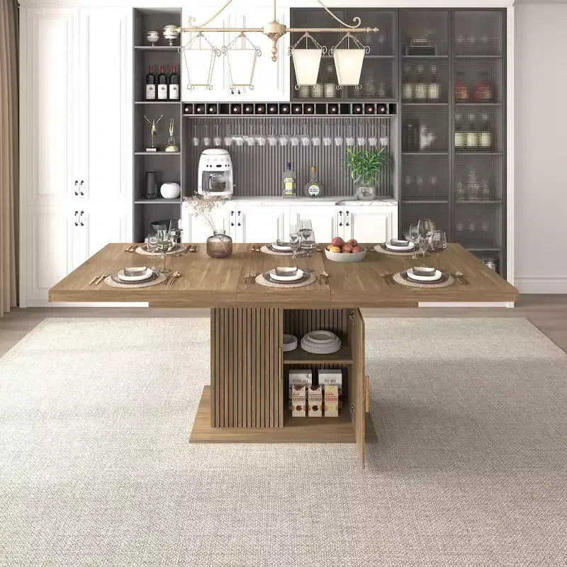 GDFStudio Elisa Farmhouse Extendable Dining Table with Storage Base
