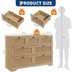 Cassettiera a 7 cassetti in rovere e rattan, stile rustico, 1 utente