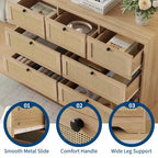 Cassettiera a 7 cassetti in rovere e rattan, stile rustico, 1 utente