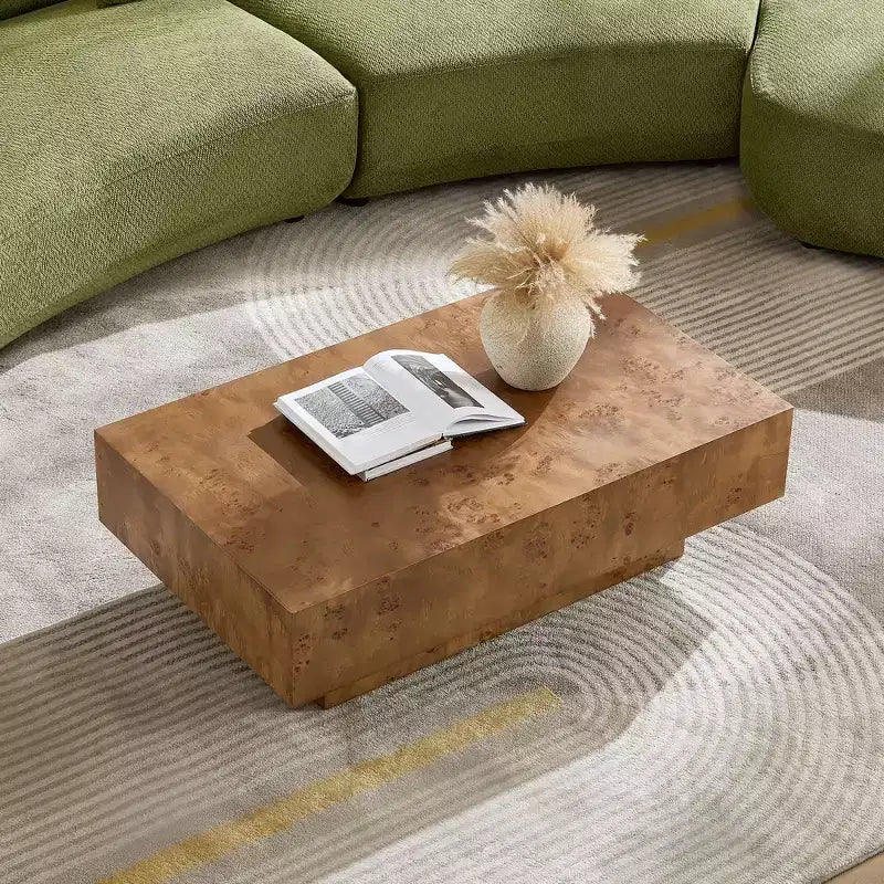 Tavolino da Caffè Rettangolare con Base a Piedistallo Naturale/Noce, Stile Moderno di Metà Secolo, 1 Pezzo