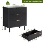 Cassettiera a 3 cassetti scanalata nera con gambe in metallo, stile moderno, utente singolo