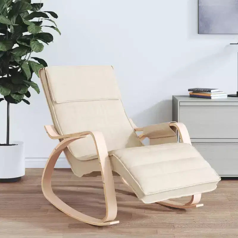 CLIHOME Modern Rocking Chair,Wood Frame with Breathable Fabric Upholstery,Glider Rocker with Pillow for Living Room, Bedroom