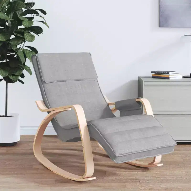 Poltrona a dondolo/scorrevole in tessuto crema/grigio con cuscino, 1 posto