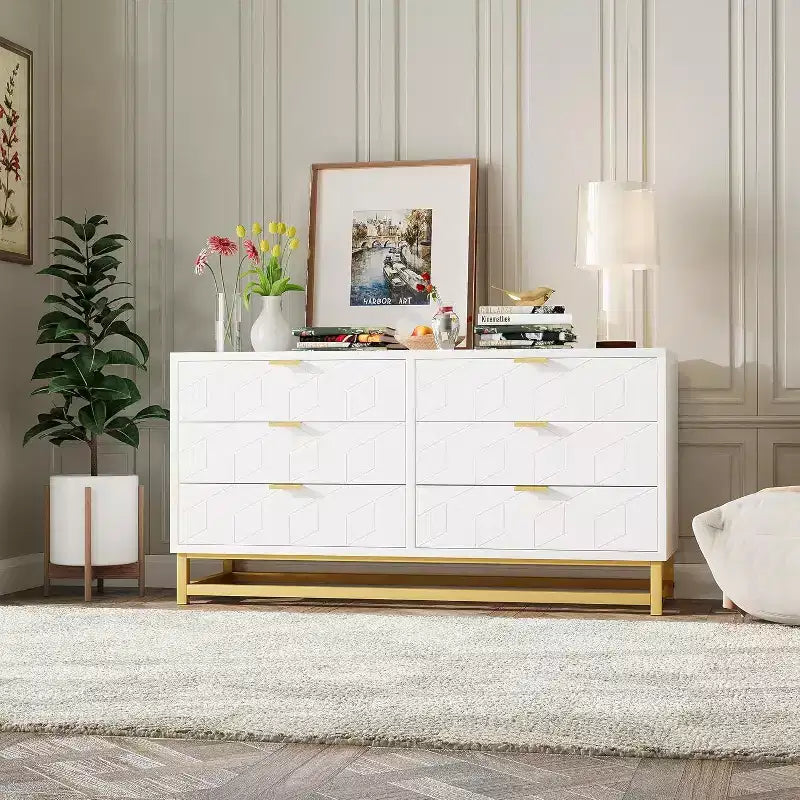 Acekool Narrow 6-Drawer Dresser 47.2 - Space Saving Design with Metallic Accents for Bedroom & Entryway Storage