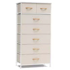 Comò verticale in tessuto a 7 cassetti beige/nero/marrone/grigio/bianco, torre portaoggetti, 1 utente