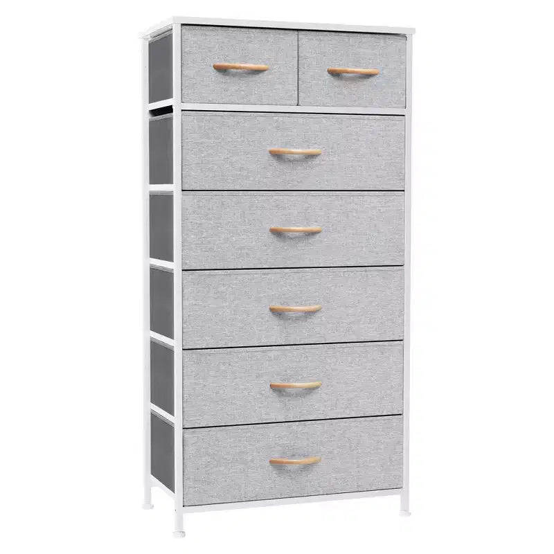 Comò verticale in tessuto a 7 cassetti beige/nero/marrone/grigio/bianco, torre portaoggetti, 1 utente