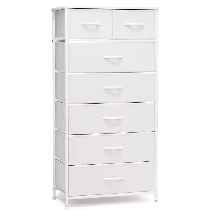 Comò verticale in tessuto a 7 cassetti beige/nero/marrone/grigio/bianco, torre portaoggetti, 1 utente