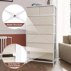 Comò verticale in tessuto a 7 cassetti beige/nero/marrone/grigio/bianco, torre portaoggetti, 1 utente