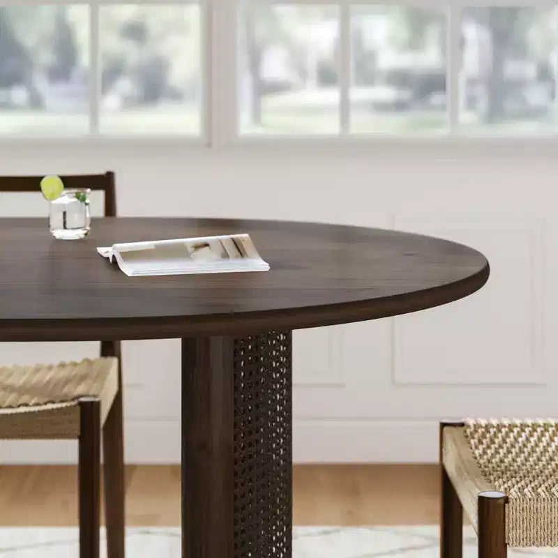 Tavolo da Pranzo Ovale 170 cm con Base in Rattan, Nero / Marrone / Trasparente, 6 Posti