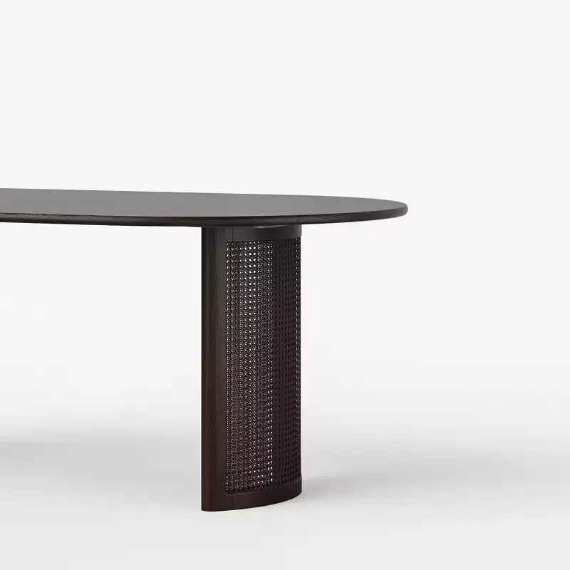 Tavolo da Pranzo Ovale 170 cm con Base in Rattan, Nero / Marrone / Trasparente, 6 Posti