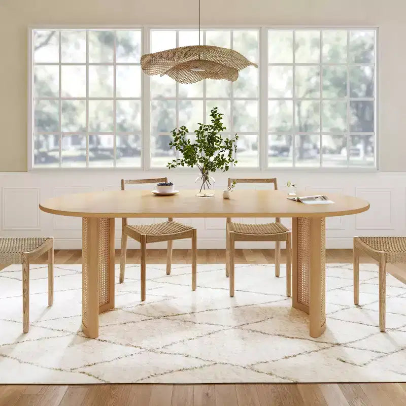 Tavolo da Pranzo Ovale 170 cm con Base in Rattan, Nero / Marrone / Trasparente, 6 Posti