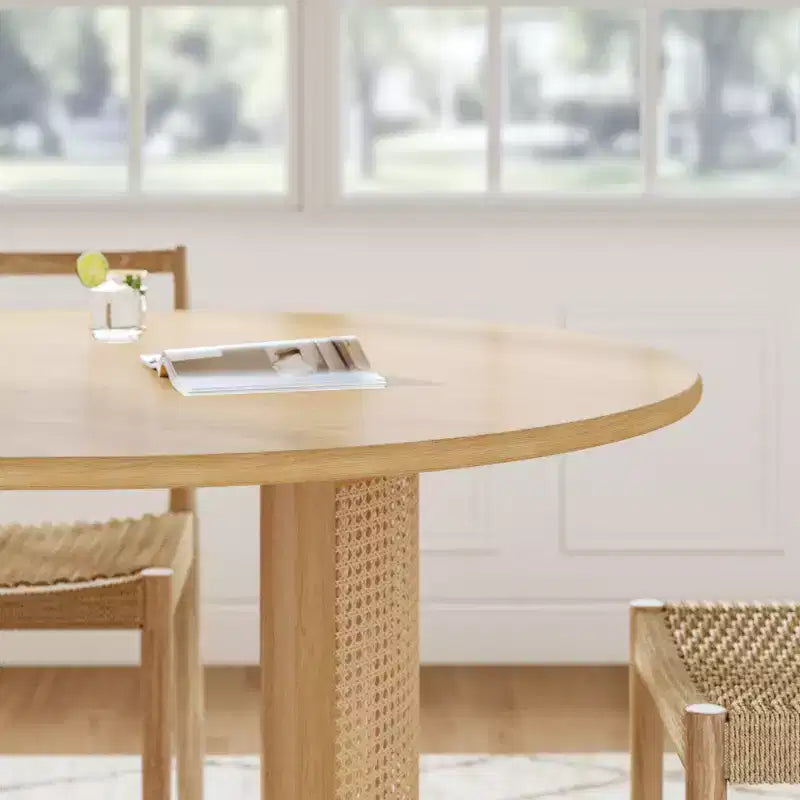 Tavolo da Pranzo Ovale 170 cm con Base in Rattan, Nero / Marrone / Trasparente, 6 Posti