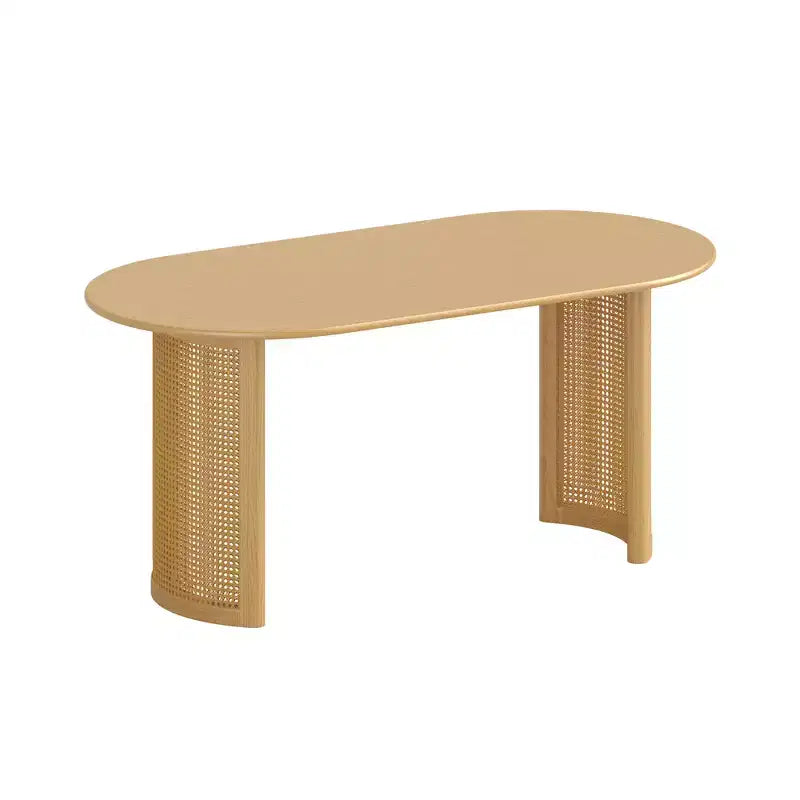 Tavolo da Pranzo Ovale 170 cm con Base in Rattan, Nero / Marrone / Trasparente, 6 Posti