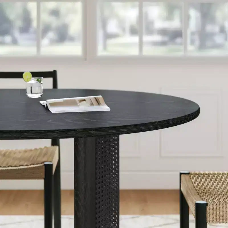 Tavolo da Pranzo Ovale 170 cm con Base in Rattan, Nero / Marrone / Trasparente, 6 Posti