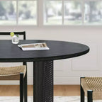 Tavolo da Pranzo Ovale 170 cm con Base in Rattan, Nero / Marrone / Trasparente, 6 Posti