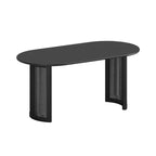 Tavolo da Pranzo Ovale 170 cm con Base in Rattan, Nero / Marrone / Trasparente, 6 Posti