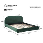 Letto imbottito con testiera curva in bouclé color crema / velluto verde, Queen/King, 2 persone