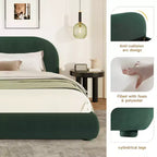 Letto imbottito con testiera curva in bouclé color crema / velluto verde, Queen/King, 2 persone