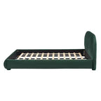 Letto imbottito con testiera curva in bouclé color crema / velluto verde, Queen/King, 2 persone