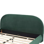 Letto imbottito con testiera curva in bouclé color crema / velluto verde, Queen/King, 2 persone