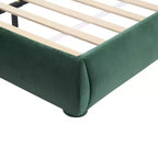 Letto imbottito con testiera curva in bouclé color crema / velluto verde, Queen/King, 2 persone