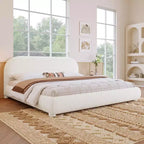 Letto imbottito con testiera curva in bouclé color crema / velluto verde, Queen/King, 2 persone