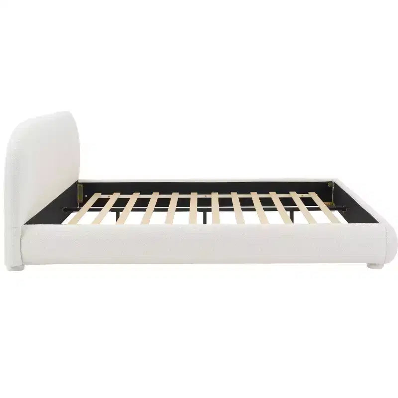Letto imbottito con testiera curva in bouclé color crema / velluto verde, Queen/King, 2 persone