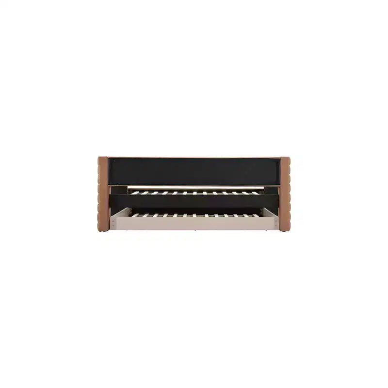 Daybed Gemello in Ecopelle Vegana Beige con Letto Estraibile, 2 Posti Letto