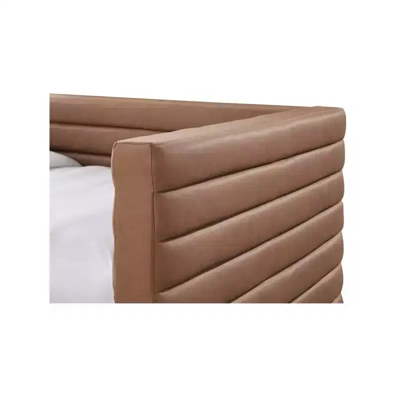 Daybed Gemello in Ecopelle Vegana Beige con Letto Estraibile, 2 Posti Letto