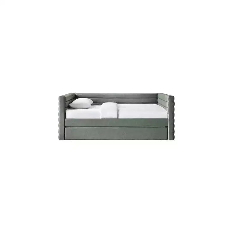 Daybed Gemello in Ecopelle Vegana Beige con Letto Estraibile, 2 Posti Letto