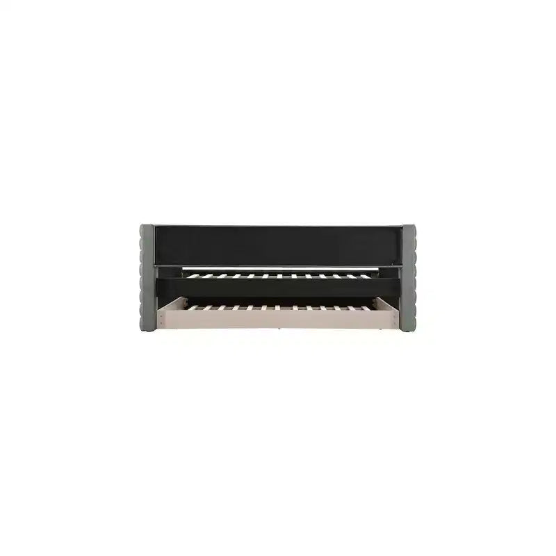 Daybed Gemello in Ecopelle Vegana Beige con Letto Estraibile, 2 Posti Letto