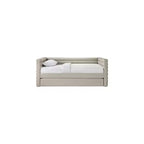 Daybed Gemello in Ecopelle Vegana Beige con Letto Estraibile, 2 Posti Letto