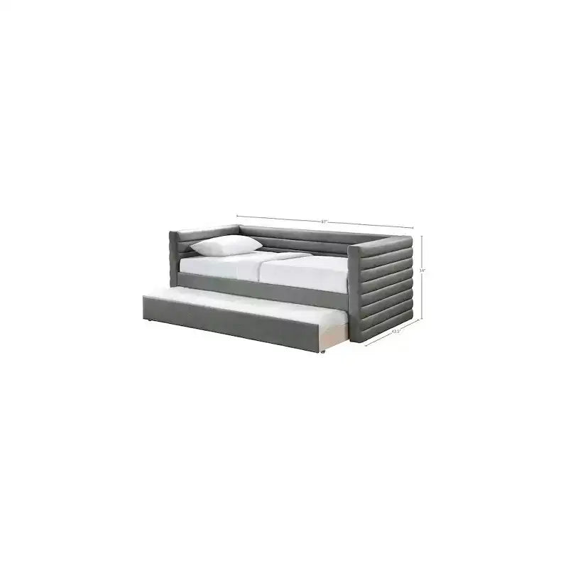 Daybed Gemello in Ecopelle Vegana Beige con Letto Estraibile, 2 Posti Letto