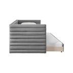 Daybed Gemello in Ecopelle Vegana Beige con Letto Estraibile, 2 Posti Letto